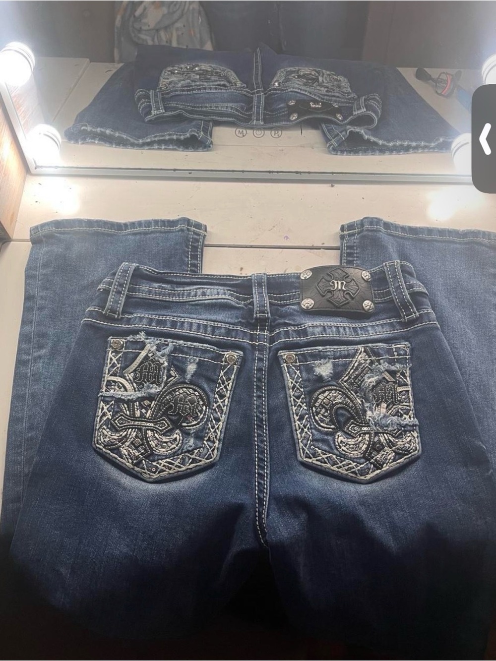 Miss Me Dark Blue Boot Cut Jeans with Embroidered Pocket Detail